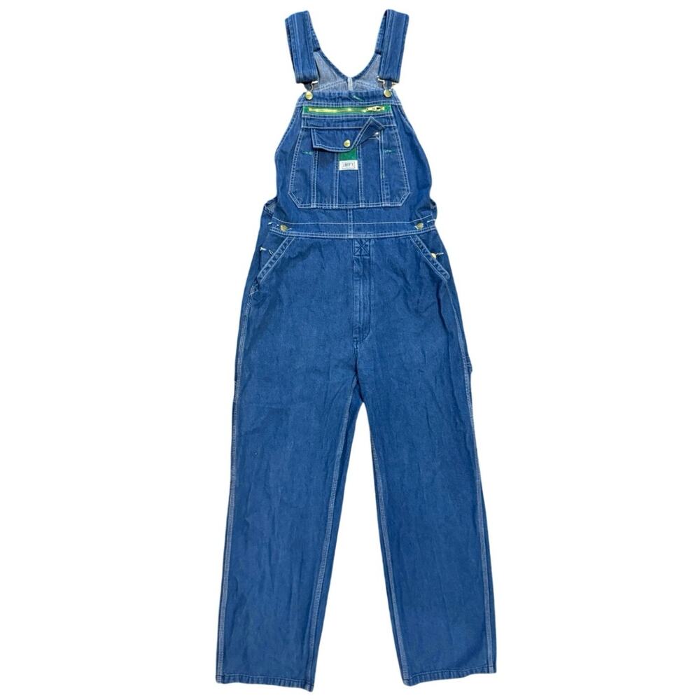 Liberty Denim Bib Overalls Men's 36x32 Green Zipper Carpenter Workwear